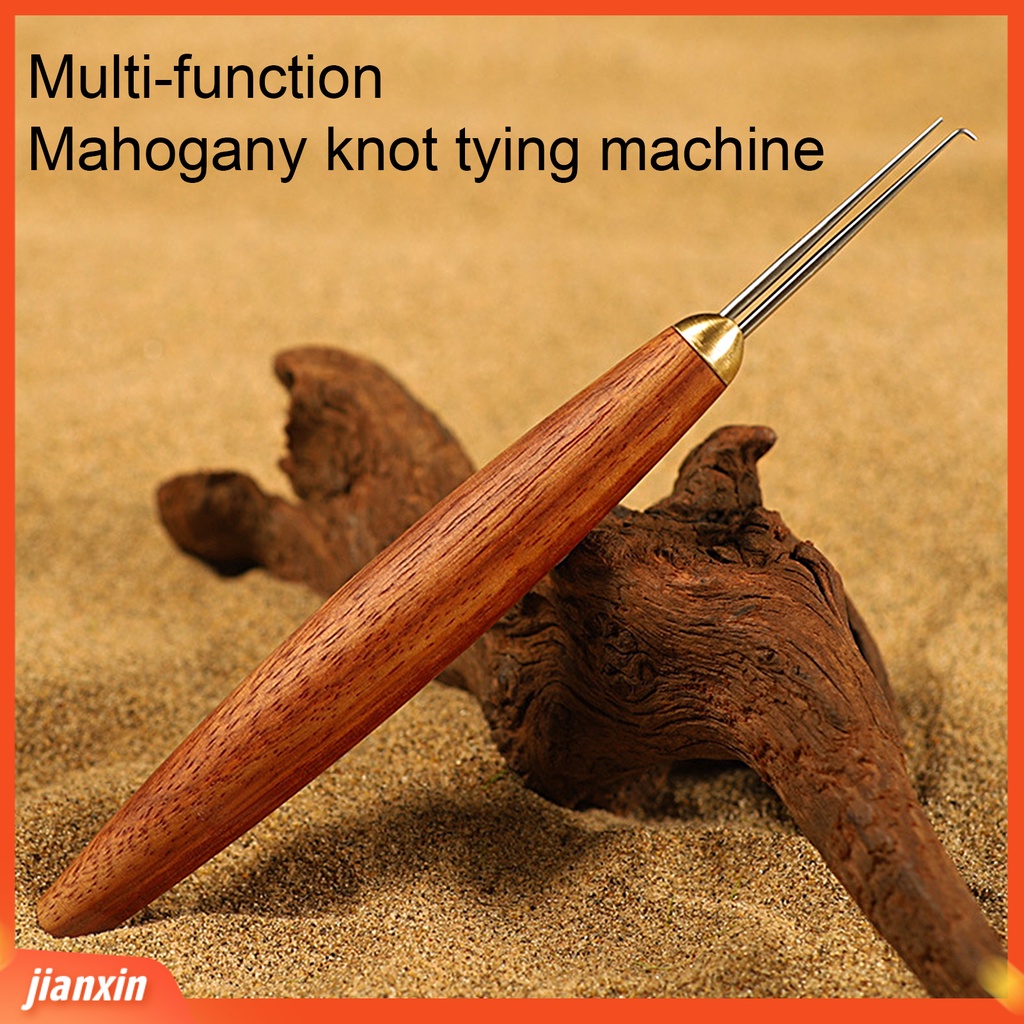 (In Stock) Knot Tying Tool Double Needles Cendana Handle Ujung Tajam Portable Anti-slip Tie Knot Stainless Steel Tippet Strand Knotter Fishing Hook Tie Device Alat Pancing