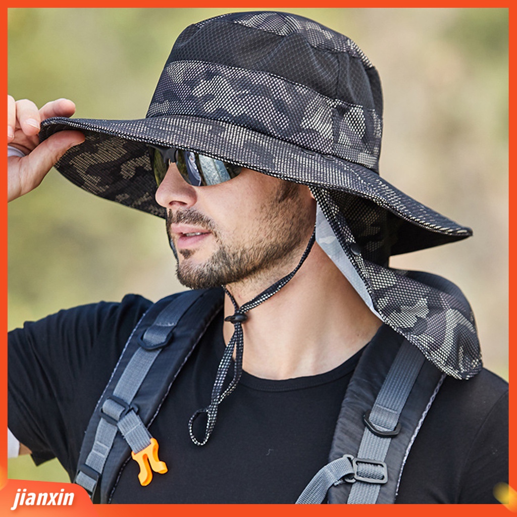 (In Stock) 3Pcs /Set Topi Nelayan Pria Musim Panas Kamuflase Penutup Wajah Topi Matahari Untuk Olahraga Outdoor
