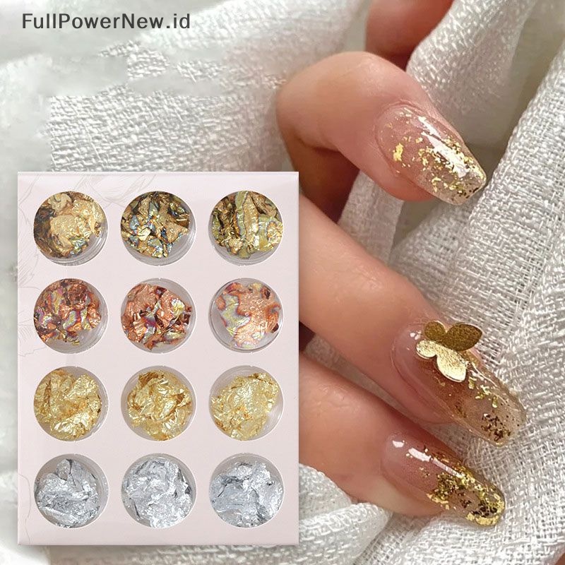 Power 12grids /Box Irregular Gold Silver Foil Paper Nail Glitter Alat Dekorasi Kuku ID