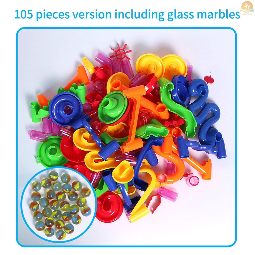 In Stock Konstruksi Marble Run Race Track DIY Bangunan Kereta Api 105buah Set Anak 3D Maze Ball Roll Mainan Anak Hadiah Natal