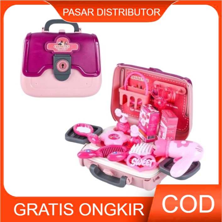 Mainan Anak ORNAMENTS HAND BAG COSETICS Make Up 2in1 Koper Tas Beauty