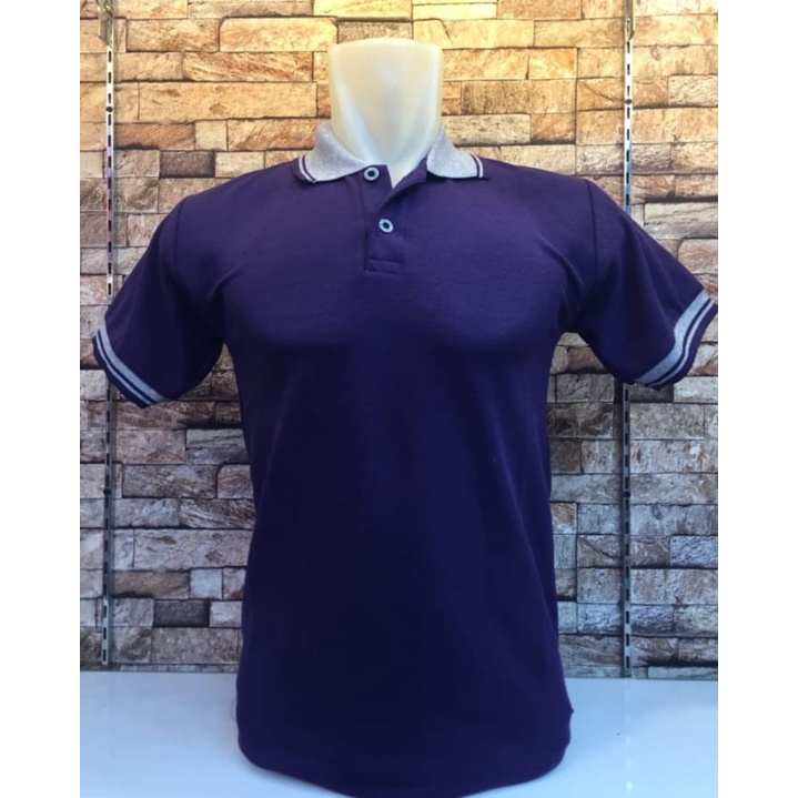 Kaos kerah FO KOMBINASI lengan pendek warna UNGU TUA /  kaos kerah seragam / Kaos kerah pendek list 