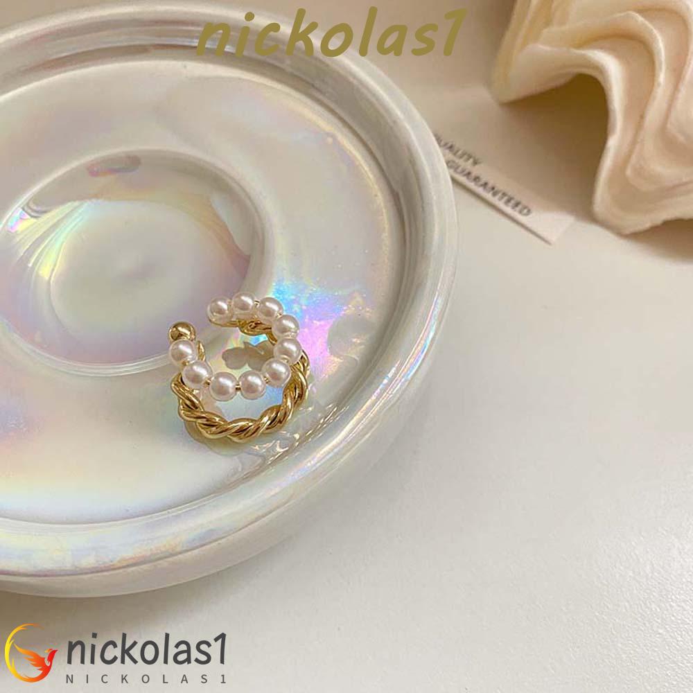 NICKOLAS1 Anting Manik Bulat Kepribadian Retro Tulang Rawan Palsu Lingkaran Ganda Gaya Korea Anting Klip Logam