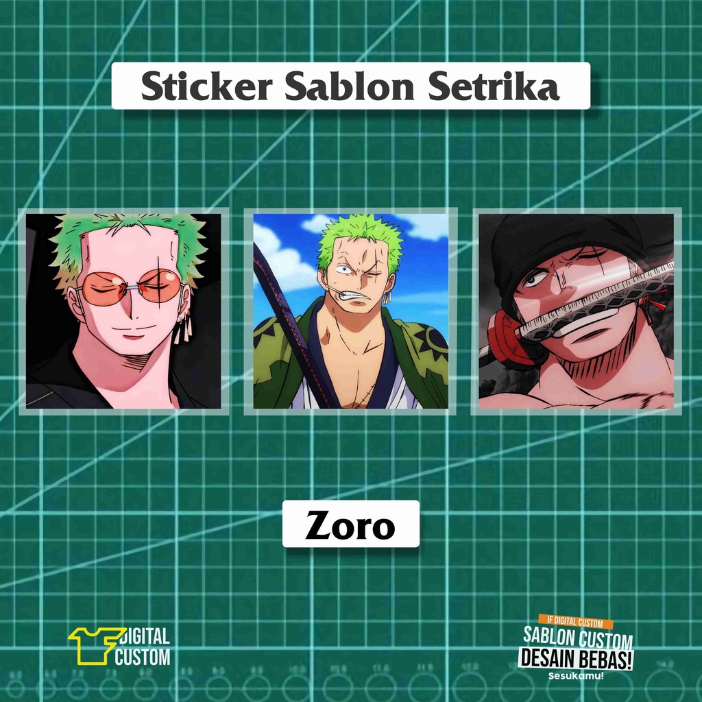 

Sablon Setrika DTF Anime One Piece Zoro IF Digital Custom Sticker Satuan Siap Press