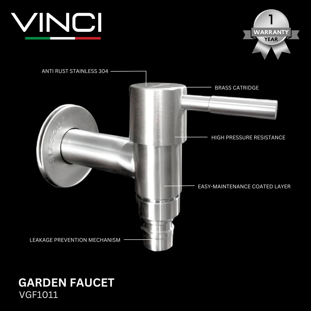 Vinci VGF1011 Keran Air Taman Selang Engkol Kran Tembok Stainless 304