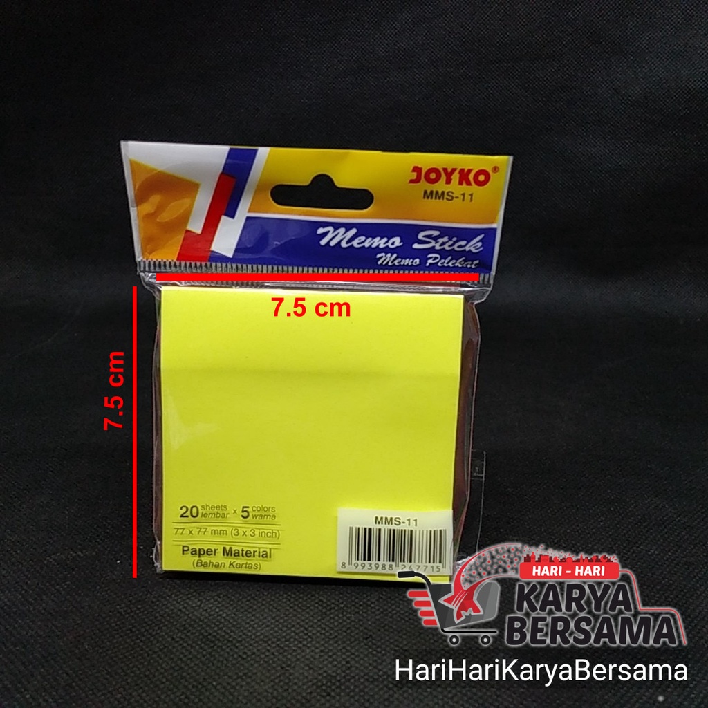 

JOYKO MEMO STICK MMS-11 MEMO PELEKAT PAPER MATERIAL ISI 20'S X 5 WARNA