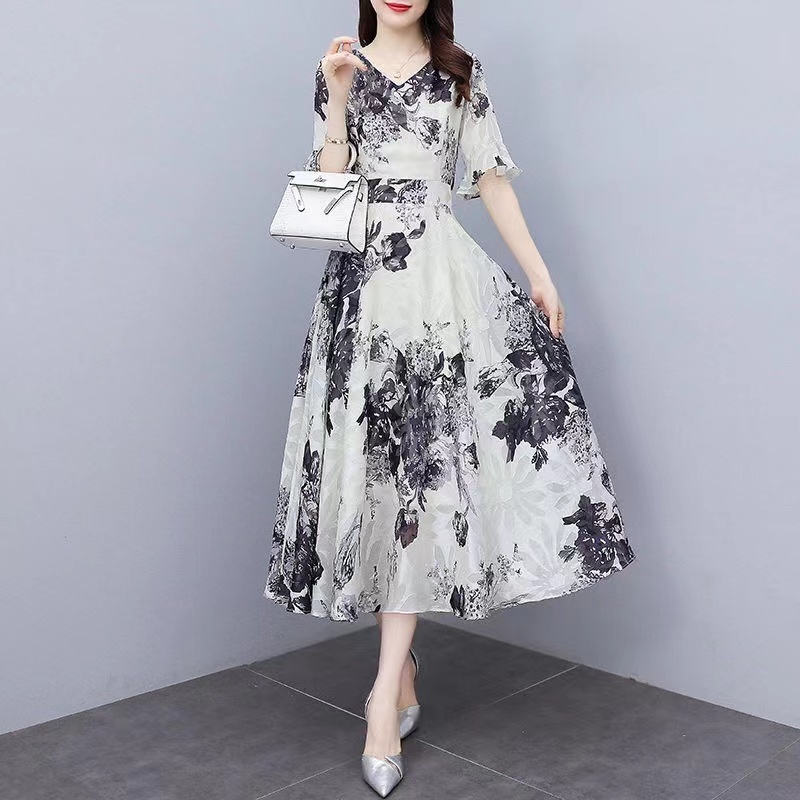 FAN Gaun Pesta Mewah Elegan Terbaru/Dress Bunga Motif Korea/Gaun Lukisan Tinta Batik