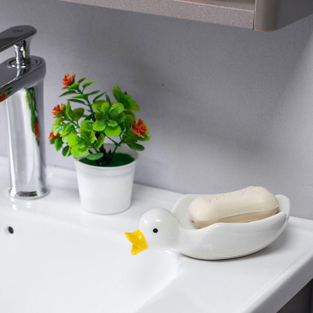 Ceramic Self Draining Soap Dish, Piring Sabun Pengering Sendiri Keramik, Nampan Lucu Bak Mandi Putih Anti Air