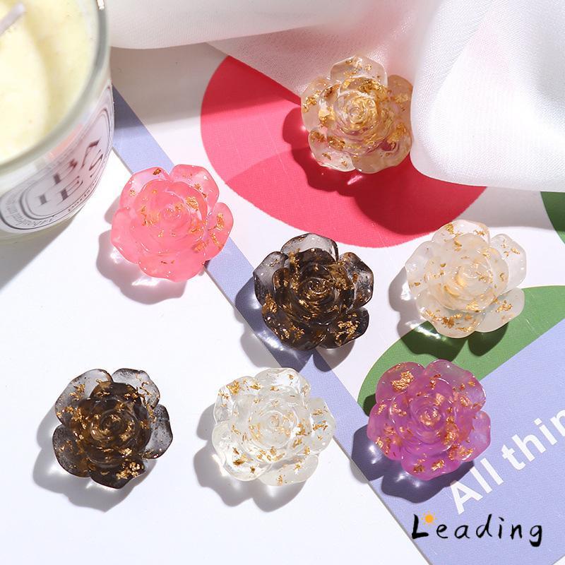 Anting Bunga Transparan Foil Emas Anting Mawar Krim Lem Buatan Tangan Anting-Le