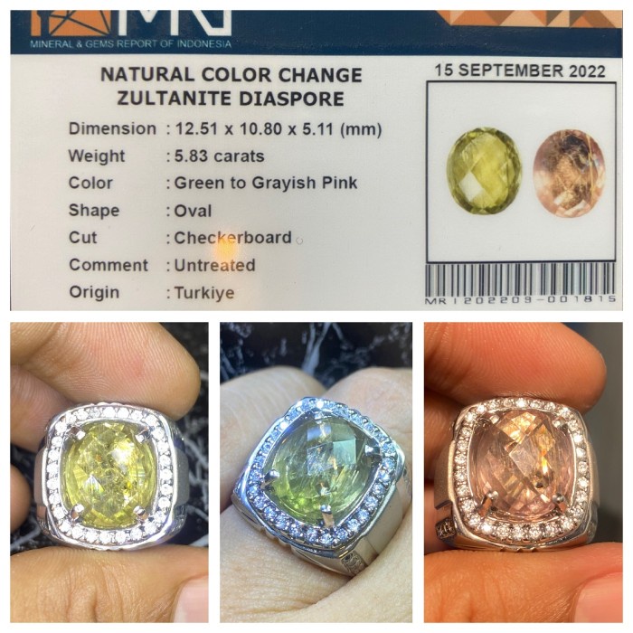 Natural 5.83ct Batu Color Change Diaspore Zultanite Turkey Ring Perak