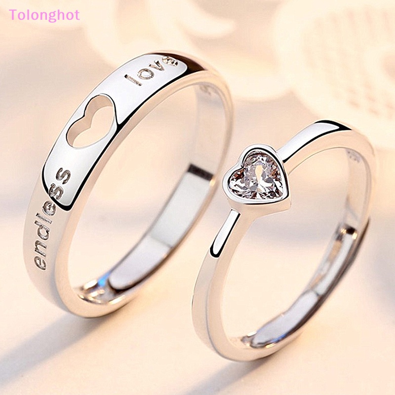 Tolonghot&gt; Plag Berongga Cinta Berbentuk Hati Cincin Berlian Pembukaan Adjustable Sederhana Jari Cincin Untuk Pasangan Valene Hari Ini Dengan Baik