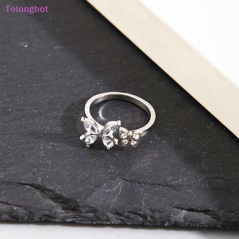 Tolonghot&gt; Korea Cincin Kupu-Kupu Paduan Berkilau Untuk Wanita Fashion Perhiasan Kepribadian Niche Adjustable Open Perhiasan Pesta Pernikahan well