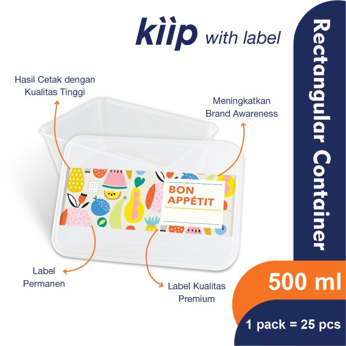 KIIP THINWALL RECTANGLE FOOD CONTAINER 500 ML- BON APPETIT (ISI 25PCS)
