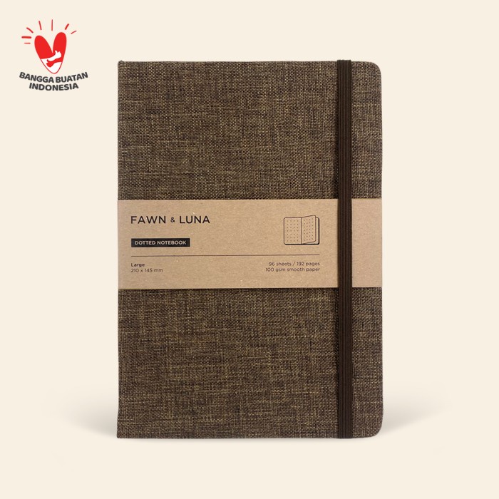 

✨BISA COD✨ -A5 Notebook - Plain / Dotted Paper - Abbey Brown Fabric - Dotted