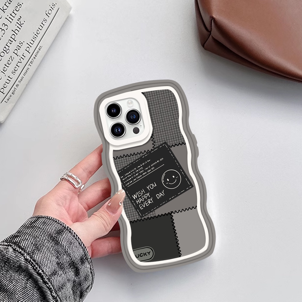 Iphone 14 14 Pro MAX IPhone13 Pro MAX 11PRO 11PRO MAX 12 12Pro MAX XR XS Max6 6S 7 8 Plus SE 2020abu Motif Kotak Pinggir Gelombang TPU Phone Case Cover DGX