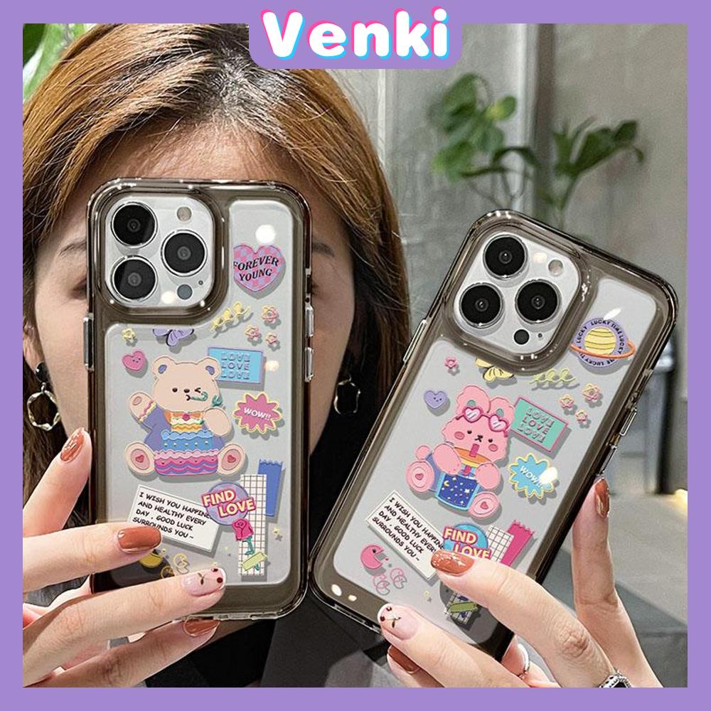 VENKI - Untuk iPhone 11 Case Clear Space Hard Acrylic Case Shockproof Protection Camera Cute Bear and Bunny Kompatibel dengan iPhone 14 13 Pro Max iPhone 12 Pro Max XR 7Plus 8Plus