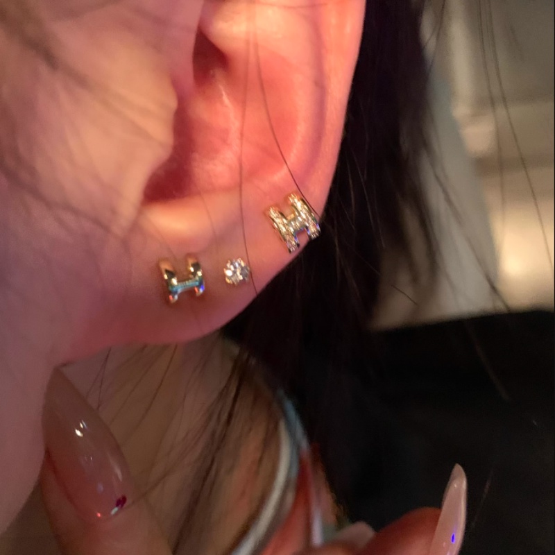 Papaozhu 6 Pcs Trendi 14 K Emas Bersinar Zirkon Huruf H Stud Anting Set Untuk Wanita Hypoallergenic Tindik Telinga Perhiasan Aksesoris