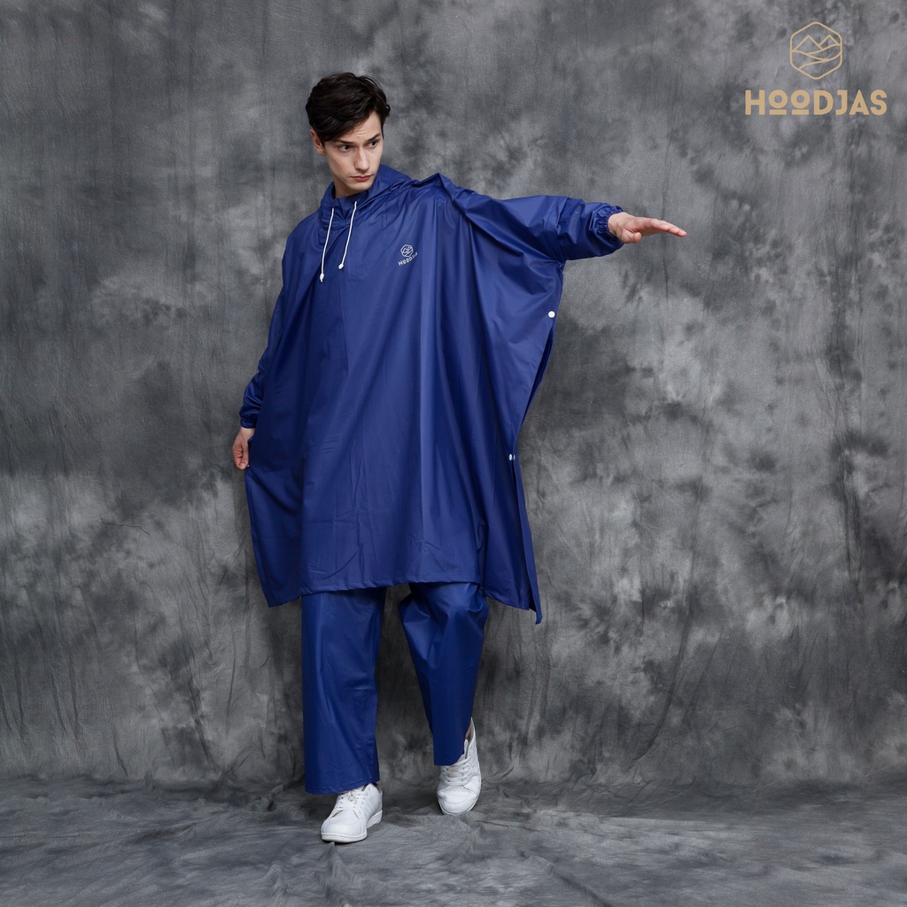 HOODJAS Jas Hujan Ponco Model Lengan Kelelawar Bahan PVC Waterproof Navy