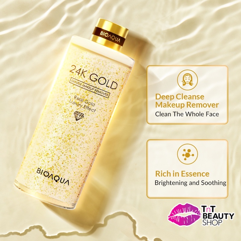 ❤TNTBEAUTYSTORE❤ 【BPOM】BIOAQUA 24K Gold Gentle Makeup Remover Micellar Water Lip &amp; Eye Makeup Remover For All Skin Type 300ml