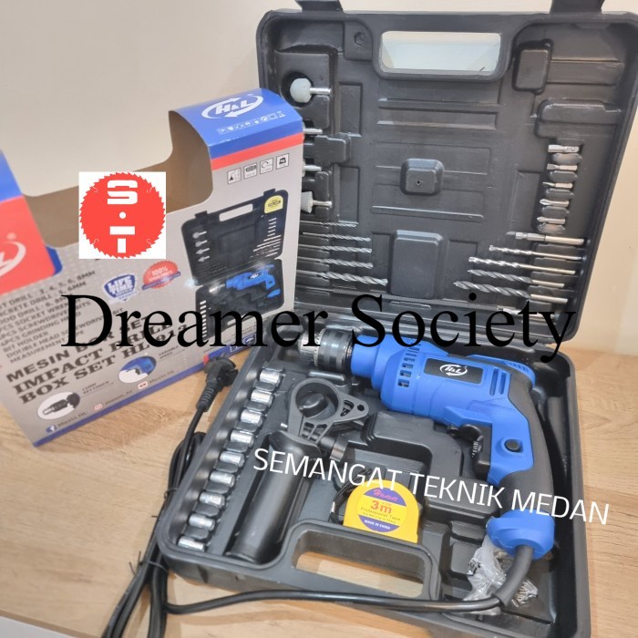 Berkualitas HL913 PAKET MESIN BOR LISTRIK IMPACT BETON DRILL SET 13MM H&L HL 913 SXV569