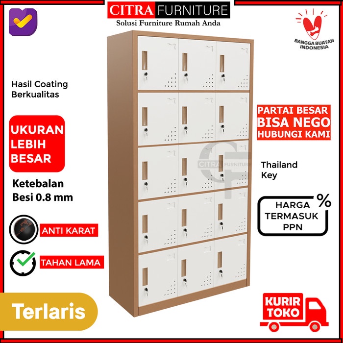 

[DD] Loker Besi 15 Pintu Kunci |Locker Karyawan|Arsip File Filling Kabinet - BROWN, TANPA RAKIT