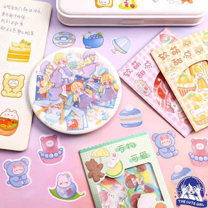 1 SET ISI 45 PCS STICKER AESTHETIC BERBAGAI MACAM MOTIF LUCU IMUT - Stazionario