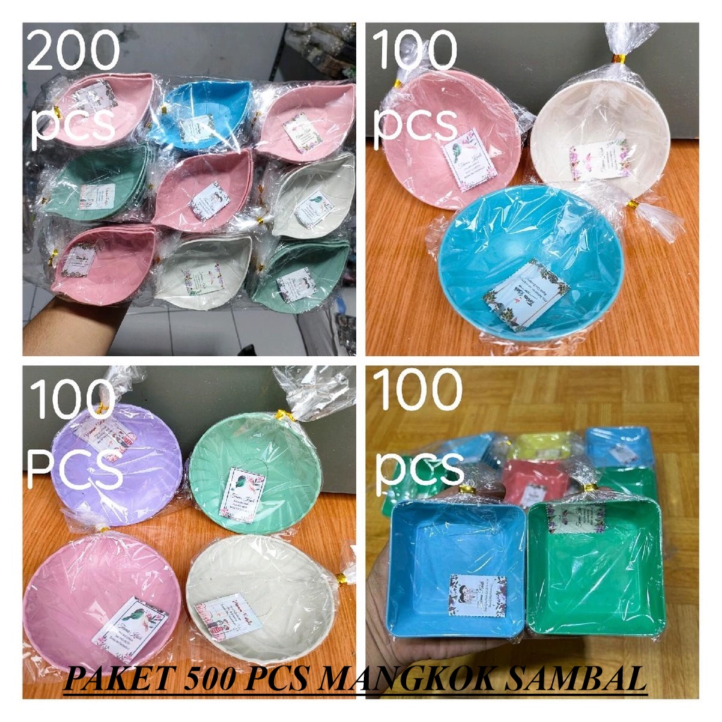 paket 500 PCS souvenir pernikahan mangkok sambal kemas plastik 200 pcs souvenir mangkok daun , 100 p