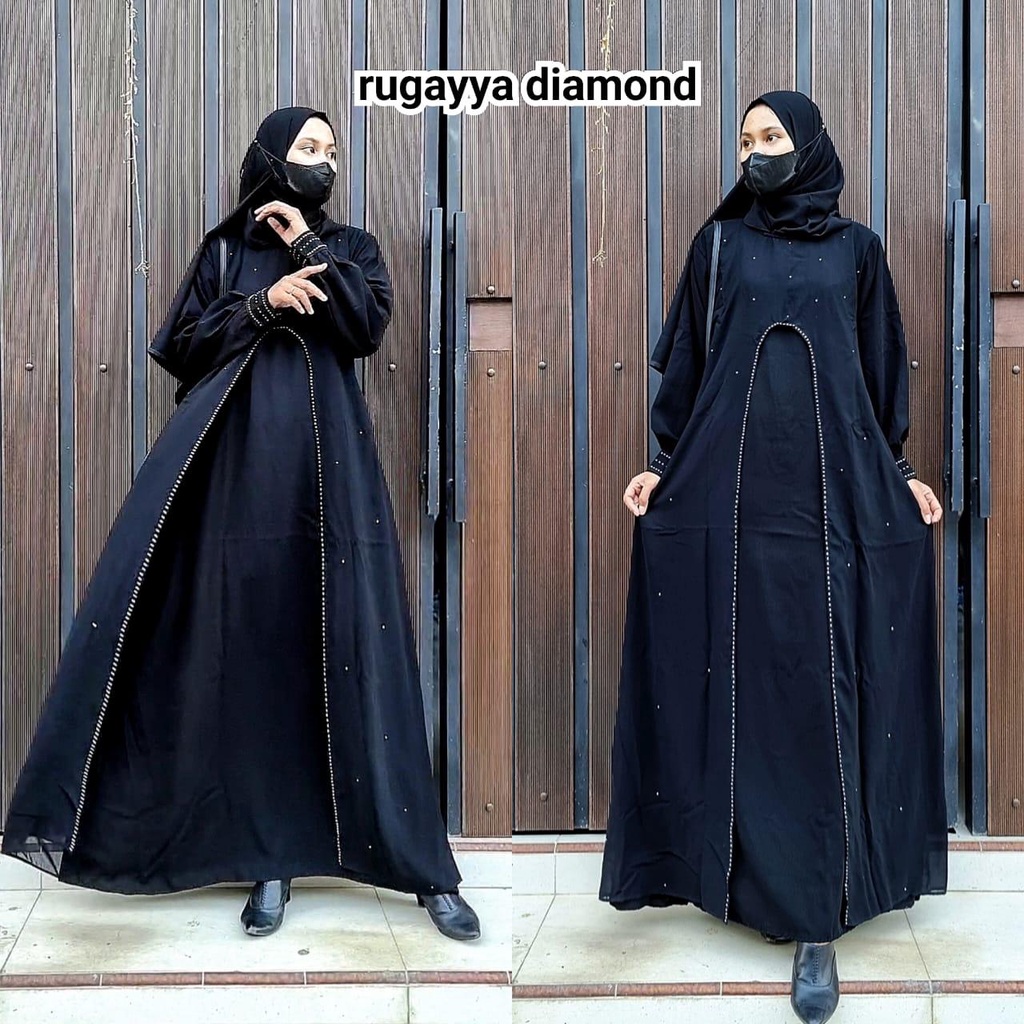 NVL COLLECTION Abaya Hitam Gamis Saudi Jetblack Premium Sifon Maxy Swarozsky - RUGAYYA