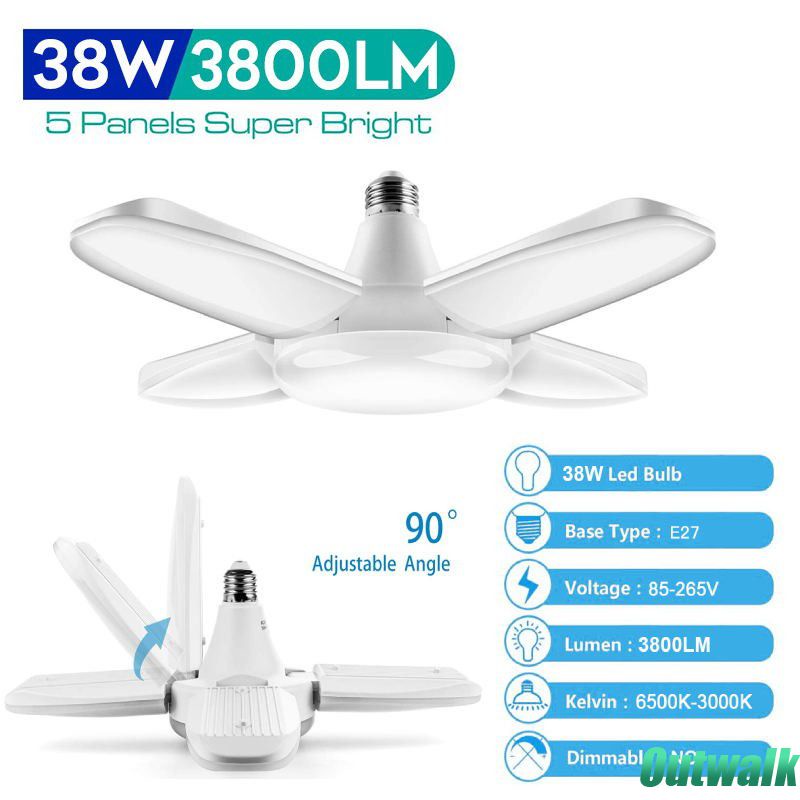 Lampu Langit-langit Garasi Led Dapat Dilipat 38W Lampu Garasi Led 3800lm dengan 4 Panel Dapat Disesuaikan 6500K Lampu Dapat Diubah Ac85-265v