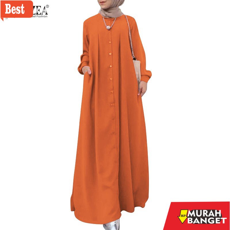 GAMIS RAMADHAN TERBARU UNTUK WANITA- ZANZEA Women Solid Color Side Pockets Button Cuffs Muslim Maxi 