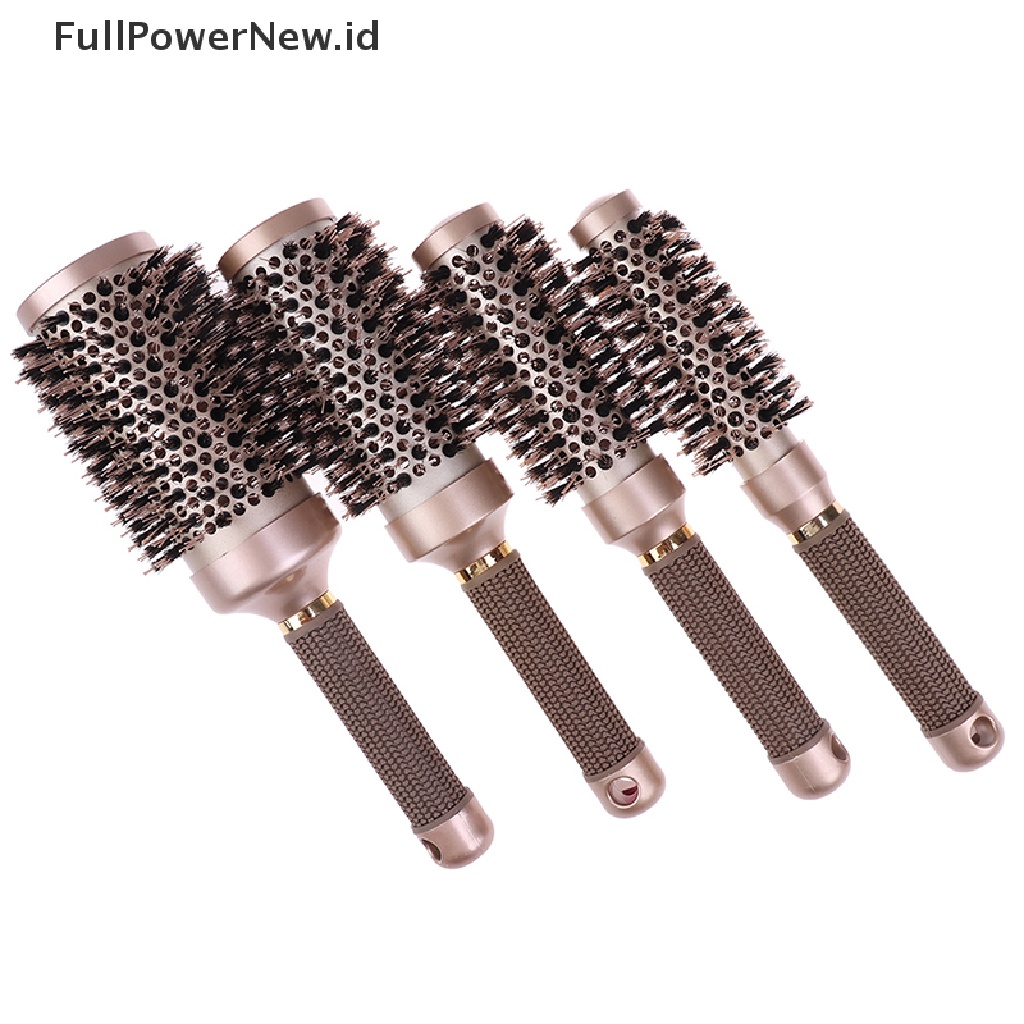 Power Professional Thermal Ceramic Ionic Round Barrel Gagang Anti Slip Sikat Rambut Emas ID