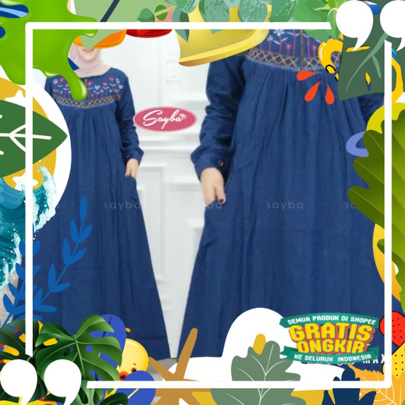 COD Baju Gamis Jeans Wanita Jumbo Tebaru / Dress Levis Kekinian / Gamis Jeans Bordir Busui/ solat sh