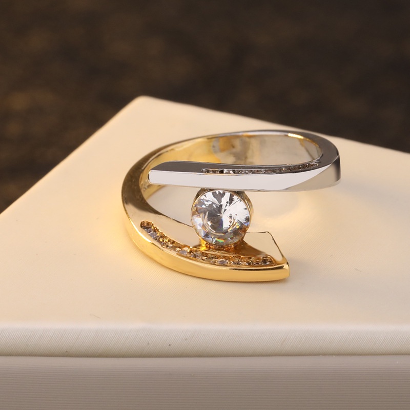 Goldkingdom Fashion Perhiasan Aksesoris Ready Stock Baru Berlian-set Zirkon Cincin Eropa Dan Amerika Berlapis 18 K Warna Emas Pemisahan Pertunangan Cincin