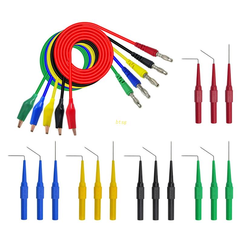 Btsg 4mm Banana to Banana Plug Test Lead Kit Dengan Kawat Piercing Probe Alligator Clip