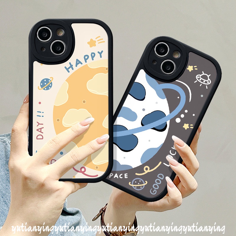 IPHONE Casing Pasangan Kompatibel Untuk Iphone13 12 11 14 Pro Max 7plus 7 6 8 XR 6s Plus X XS Max SE 2020 Happy Planet Space Luck Star Soft Tup Case