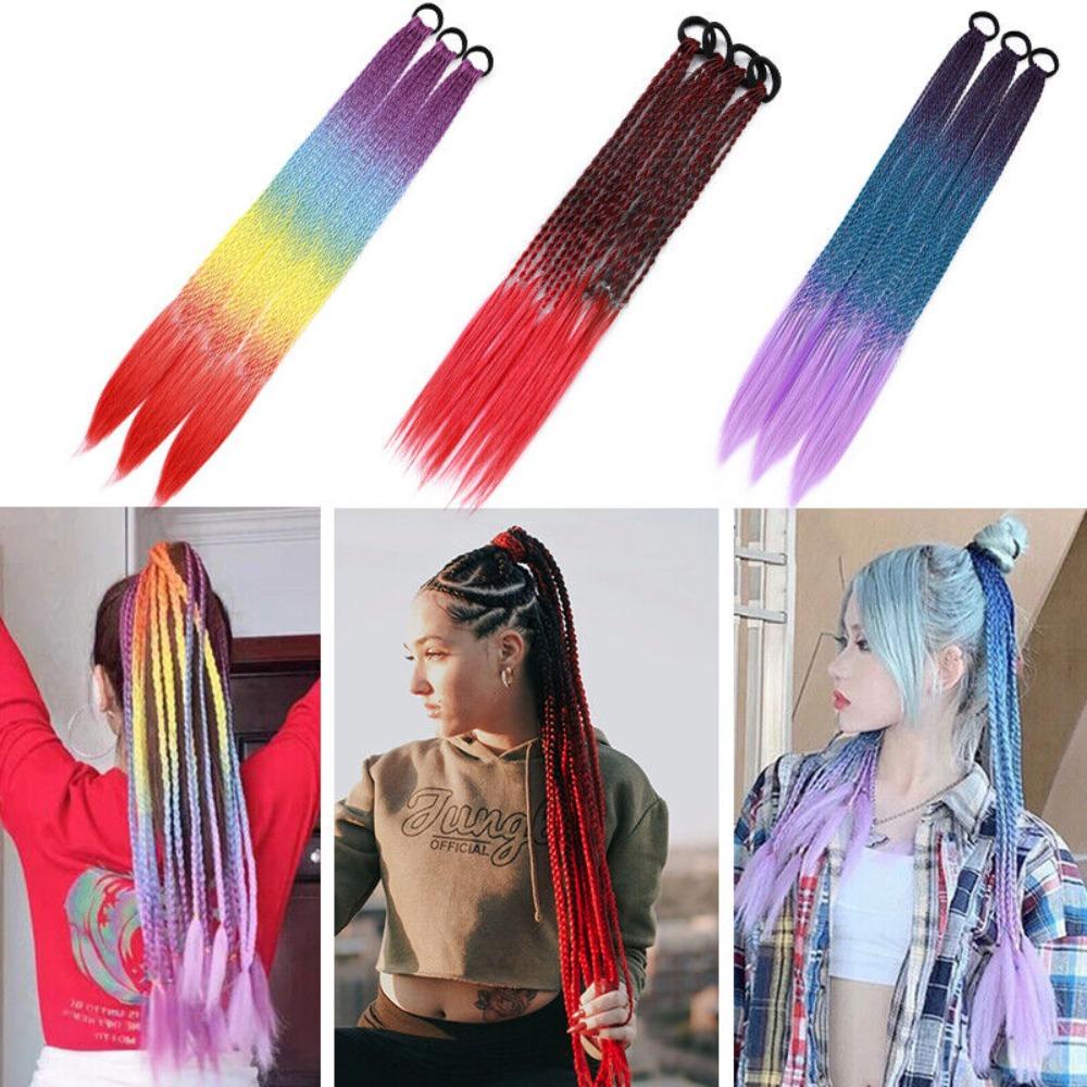 TOP Ponytail Kepang Untuk Anak Perempuan 60cm Warna Gradasi Head Wear Rainbow Hair Twist Kepang Rambut Sintetis