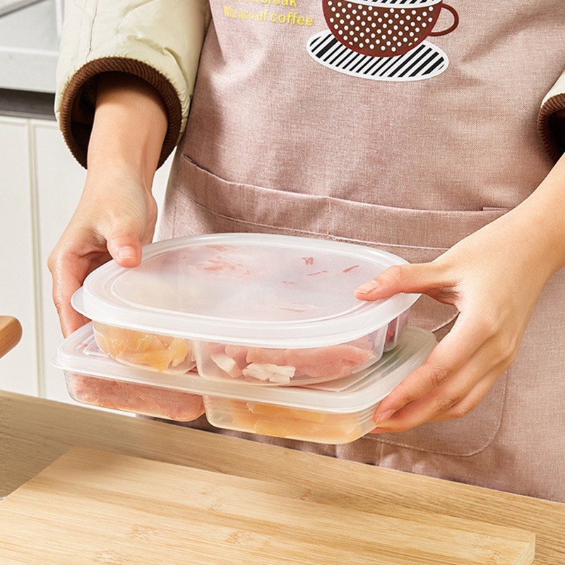 Tahan Lama 4kisi Kotak Penyimpanan Buah Makanan Bulat Dengan Tutup Portable Kompartemen Kulkas Freezer Organizer Daging Bawang Jahe Transparan Crisper Perlengkapan Dapur