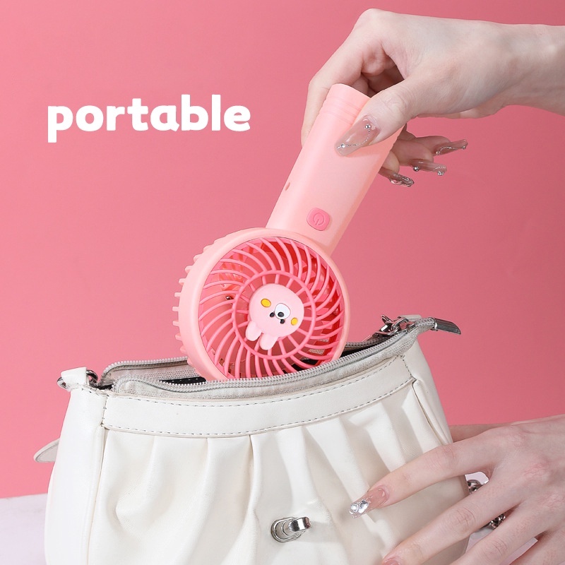 Mini USB Rechargable Portable Alat Listrik Kecil Standable Genggam Kartun Kipas Cocok Asrama Kantor Traveling Penggemar Kebisingan Rendah Musim Panas Angin Kencang Pendingin