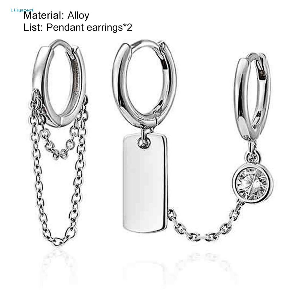 Lilyscent 2Pcs/Set Anting Hoop Bahan Alloy Untuk Kehidupan Sehari-Hari Tindik Lingkaran Wanita Klip Telinga Asimetris