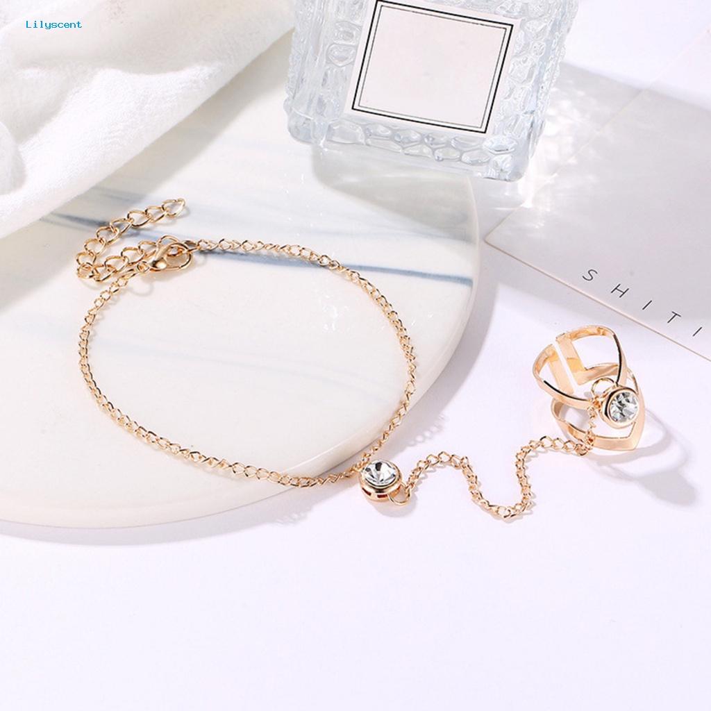 Lilyscent Alloy Gelang Cincin Serba-Satu Untuk Pacaran Indah Wanita Cincin Gelang Set Dipoles