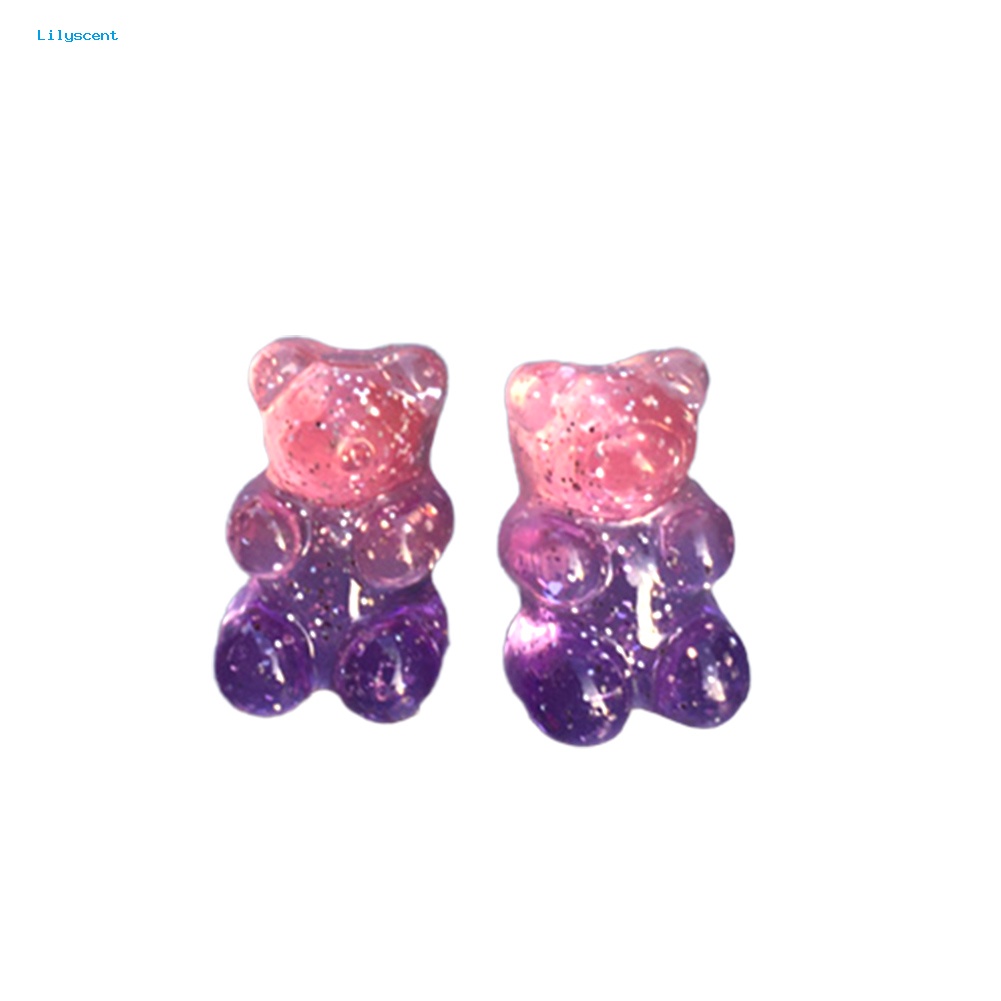 Lilyscent Fashion Wanita Permen Warna Kartun Gummy Bear Ear Stud Earrings Perhiasan Hadiah