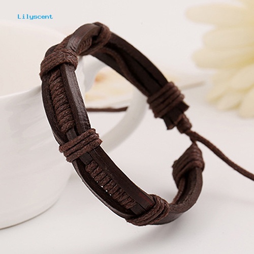 Lilyscent Wanita Pria Klasik Rajutan Kulit Bangle Gelang Cuff Bracelet Punk Perhiasan