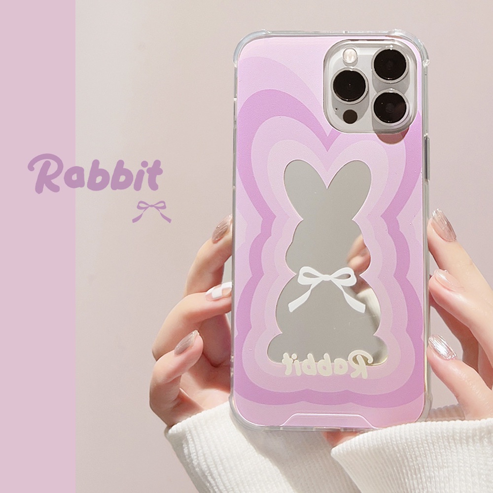 Ins Lucu Pink Ungu Kelinci Kartun Make Up Cermin Transparan Case Untuk Iphone SE 2020 7 /8 Plus 14x XR XM 11 12 MINI 13 PRO MAX Casing Cover Pelindung AT0124