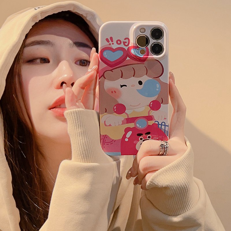 Hot Fshion LOTSO Girl Ultrathin Hard Full Protective Case IPhone 7 8 Plus 7+ 8+ XR XS Max 11 12 13 14 Pro Max 14Plus SE 2020 Women's Gift Pink Cute Cartoon bubble Gril Nonskid