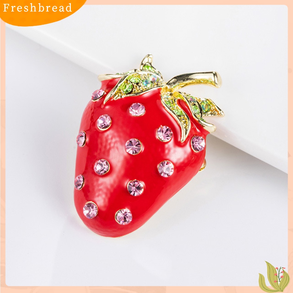 < Freshbread > Lucu Strawberry Bentuk Berlian Imitasi Hias Bros Pin Wanita Ransel Jaket Dekorasi