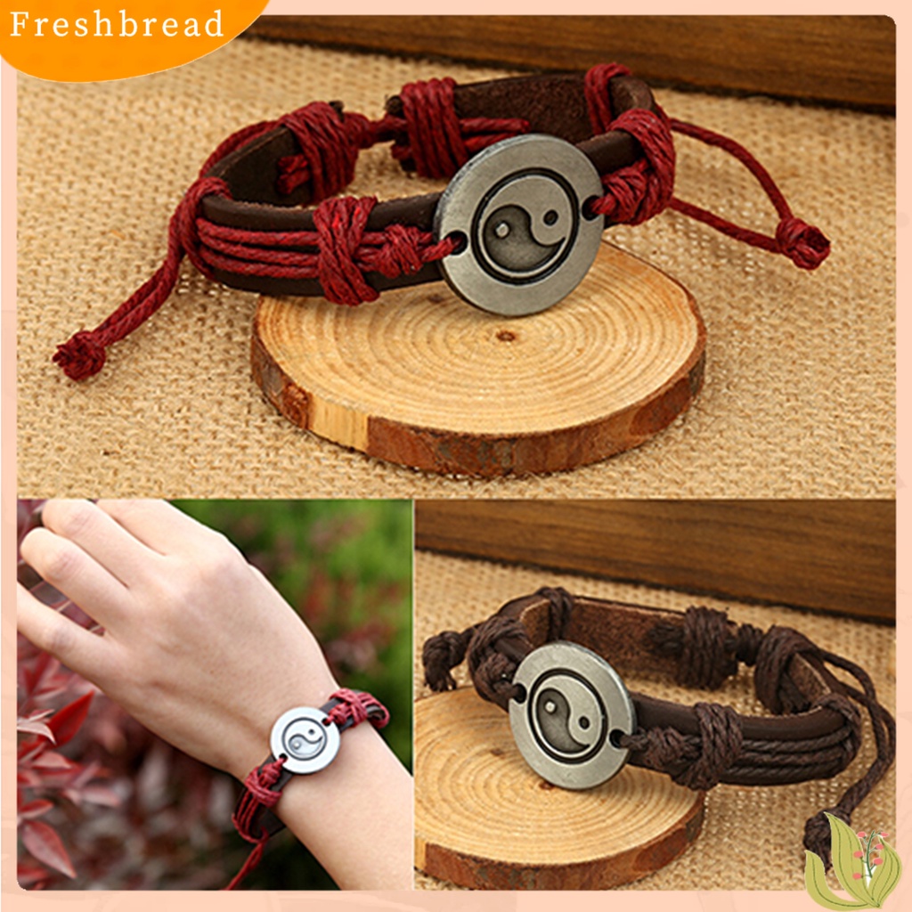 &lt; Freshbread &gt; Unisex Eight Diagram Faux Leather Rope Weave Charm Infinity Multilayer Gelang Untuk Pesta