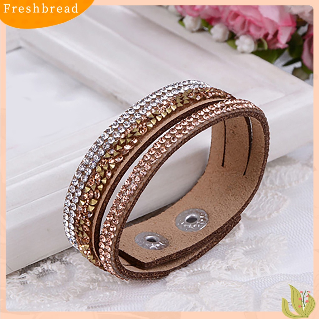 &lt; Freshbread &gt; Wanita Fashion Gelang Tangan Kulit Imitasi Kristal Berlian Imitasi Untuk Hadiah Perjamuan Pacaran