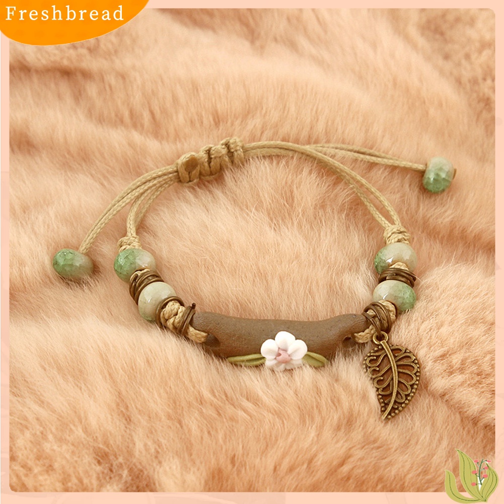 &lt; Freshbread &gt; Fashion Wanita Bunga Daun Porselen Pesona Anyaman Gelang Adjustable Perhiasan Hadiah