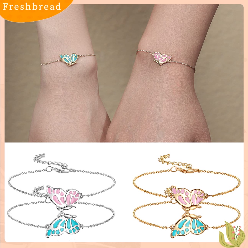 &lt; Freshbread &gt; 1pasang Gelang Pasangan Kilau Terang Rantai Ekstensi Dapat Disesuaikan Mencegah Alergi All-match Hadiah Hias Kupu-Kupu Pacar Gelang Tangan Perhiasan Untuk Anniversary