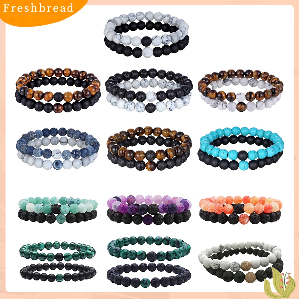 &lt; Freshbread &gt; 2Pcs Gelang Yoga Trendi Menawan Tali Elastis Gelang Manik-Manik Yoga Hitam Untuk Kekasih